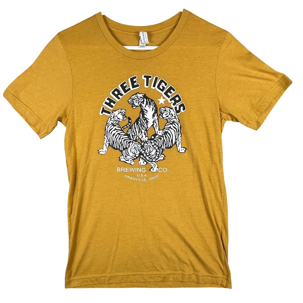 Three Tigers Brewing‎ Co Granville Ohio T-Shirt Mustard Yellow Small *READ*